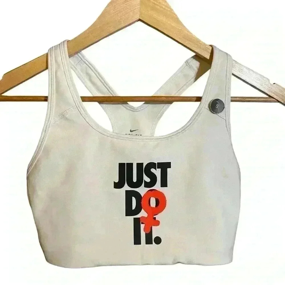 NWT Nike Women’s Rebel Swoosh JDI Dri-Fit Medium Support Sports Bra White Size S
